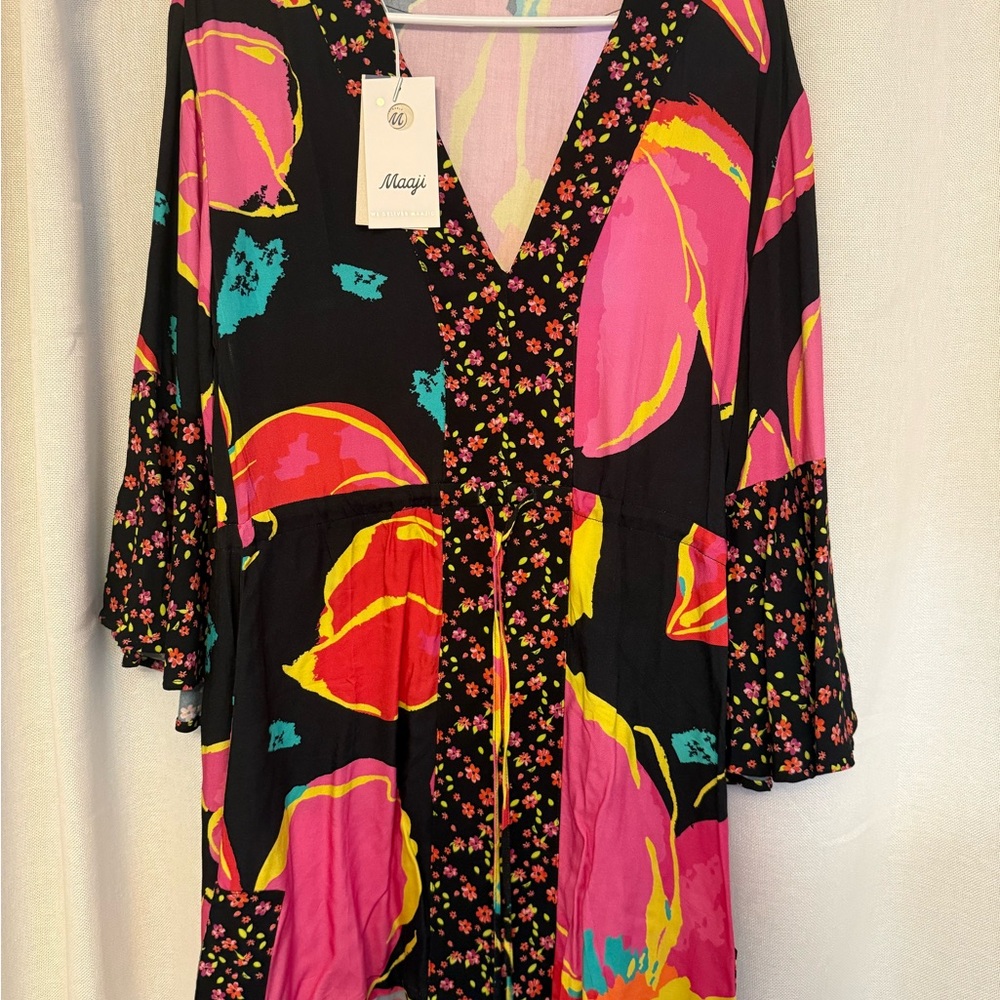 Maaji Pink and Black Floral Mini Dress